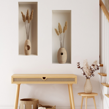 Seinakaunistus kleebis - Vaas simulatsiooniga kviešu ausad, isekleepuv, PVC, veekindel, elutuba/magamistuba, modernne minimalistlik stiil