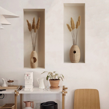 Seinakaunistus kleebis - Vaas simulatsiooniga kviešu ausad, isekleepuv, PVC, veekindel, elutuba/magamistuba, modernne minimalistlik stiil
