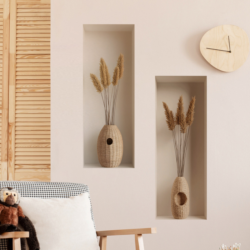 Seinakaunistus kleebis - Vaas simulatsiooniga kviešu ausad, isekleepuv, PVC, veekindel, elutuba/magamistuba, modernne minimalistlik stiil