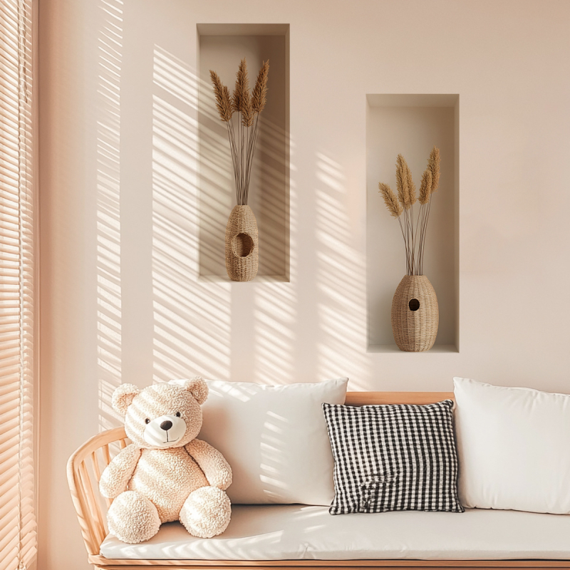 Seinakaunistus kleebis - Vaas simulatsiooniga kviešu ausad, isekleepuv, PVC, veekindel, elutuba/magamistuba, modernne minimalistlik stiil