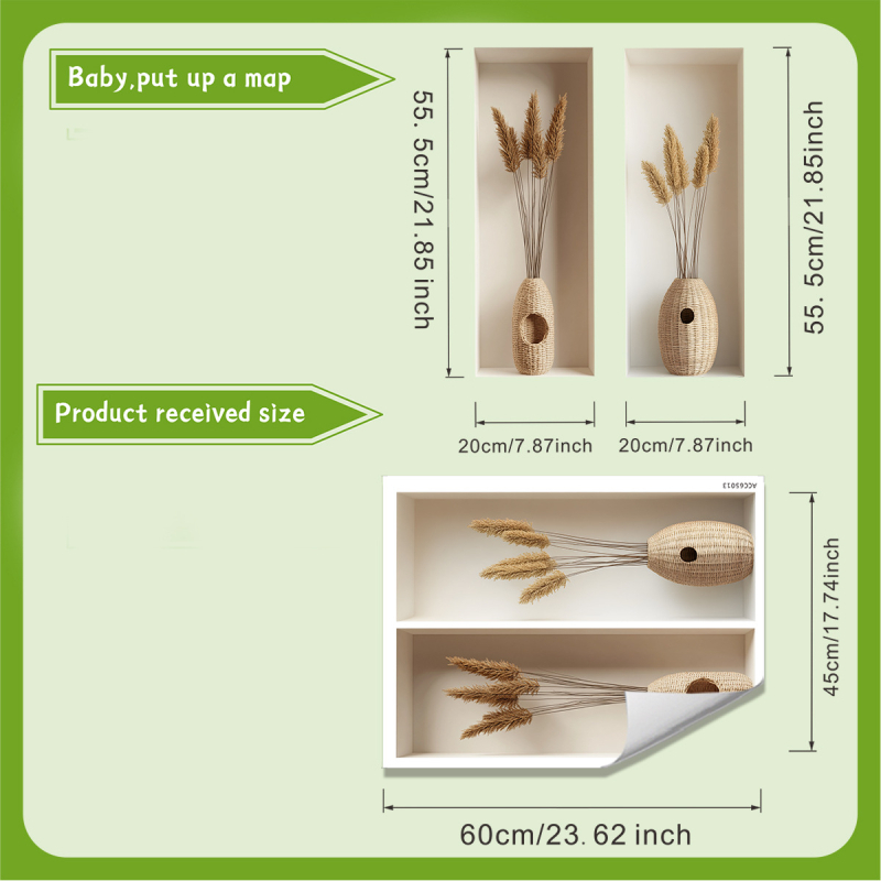 Seinakaunistus kleebis - Vaas simulatsiooniga kviešu ausad, isekleepuv, PVC, veekindel, elutuba/magamistuba, modernne minimalistlik stiil