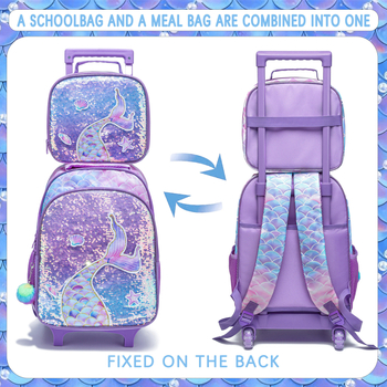 Kolmene koolikotike komplekt ratastega, merine skaalade trükiga; väliskangas Oxford, vooder Nylon, ühesuunalised rattad, kõver õlarihm, sobib 3.–4. klassile