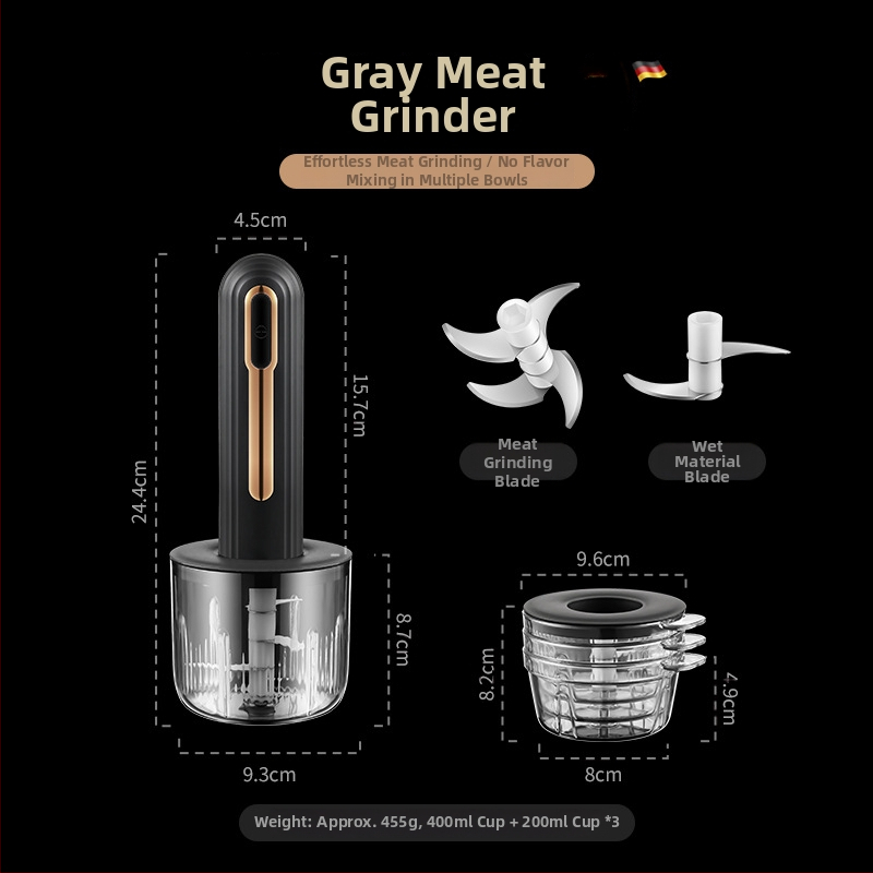 Elektriline mini köögimasin küüslaugu pastaks ja köögiviljadele, Maht <1L, 3 kiirust, ≤36V, 3 terad