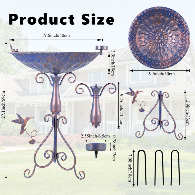 Retro rauast aed-lindude söötja ja vannide dekoratsioon, Materjal: raud, Tootekood: DY49042003, Mõeldud aiandusele