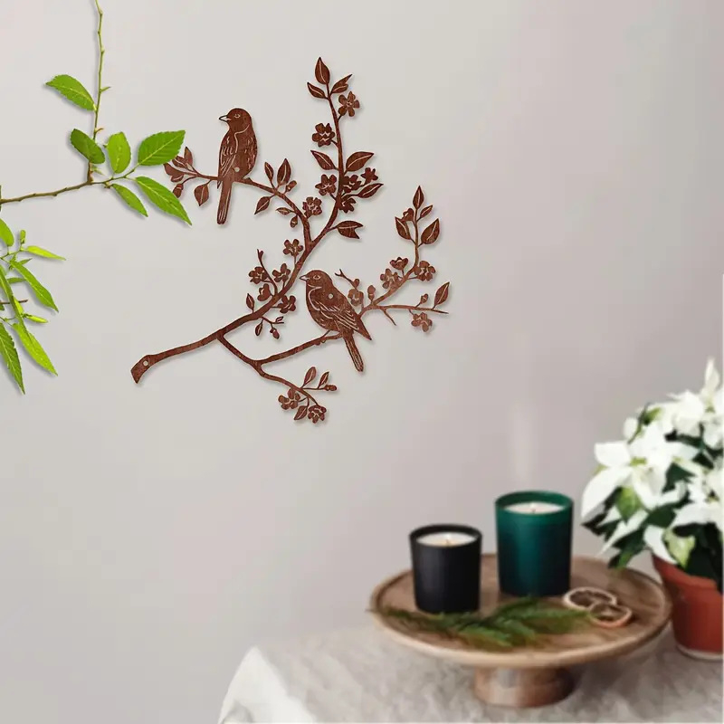 Metallist seinamaaling: kaks lindu šakil, materjal raud, kaasaegne minimalistlik stiil, sobib koju, kontorisse, hotelli/restoranile