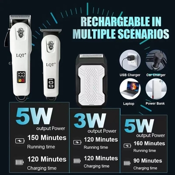 LQT juukselõikur sisseehitatud akuga 500–800 mAh, eemaldatav ja pestav roostevabast terasest tera, Brushed motor, müratase alla 36 dB.