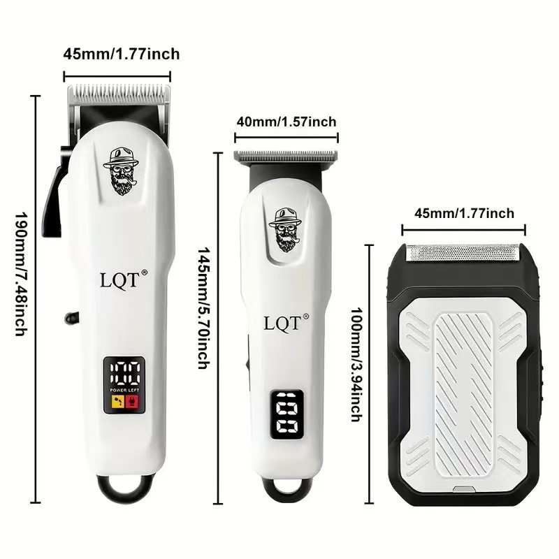 LQT juukselõikur sisseehitatud akuga 500–800 mAh, eemaldatav ja pestav roostevabast terasest tera, Brushed motor, müratase alla 36 dB.
