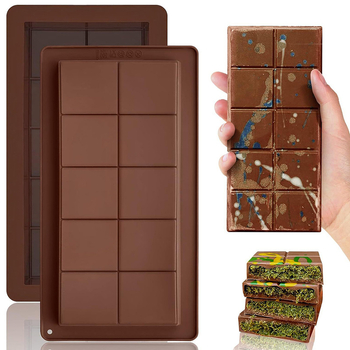 Silikoonist šokoladivorm, ristkülikukujuline, 10 kambriga, DIY fondantšokolaado bato jaoks (1 pakk)