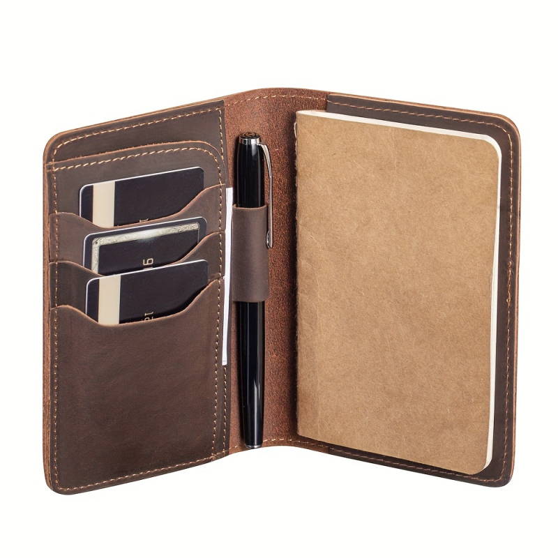 PU ādas dienasgrāmatas vāciņš ar pildspalvas cilpu, kartes turētāju un pases/dokumentu uzglabāšanu — universāls, 2025. gada pavasaris