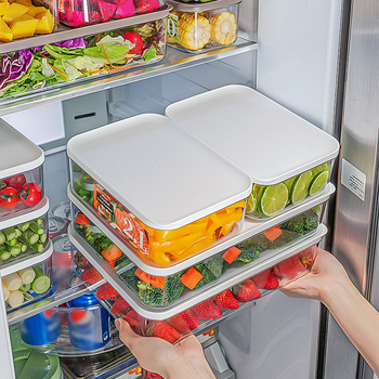 Külmkapi korrastamise karp jaapani stiilis, suletavate osadega ühe nädala toidu ettevalmistuseks