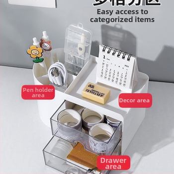 Laua pliiatsihoidja karp koos tõmmatava osaga – kontori organiseerija, 18 L maht, puidust muster, jaapani stiil, plastik, käepide