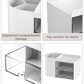 Laua pliiatsihoidja karp koos tõmmatava osaga – kontori organiseerija, 18 L maht, puidust muster, jaapani stiil, plastik, käepide