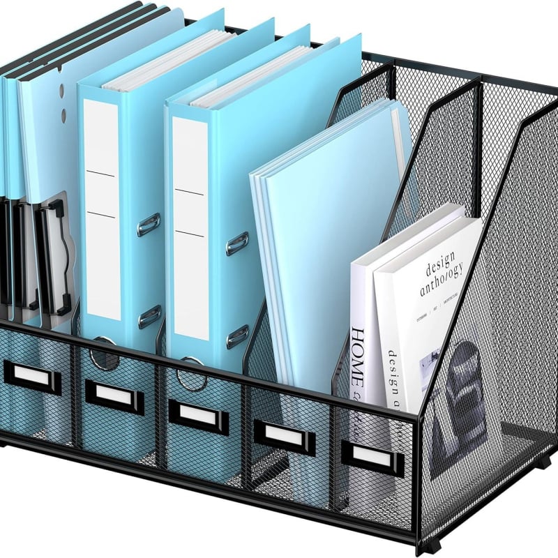 Kontori dokumendi riiul 5 vertikaalse sektsiooniga – rahvusvaheline kohandamine, metall, võimas klambriga + plaadiga klambriga, A4, klambri suurus 30×23.5, plaadi paksus 0.25, mudel Hc