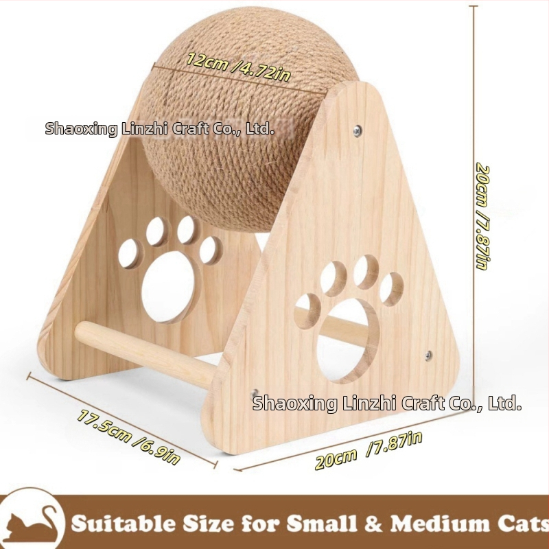 Kõvapuust kassakraapimispall sisalköiega ümbermähitud — kulumise ja kriimustuste vastupidav, ilma kiududeta, kaitseb mööblit