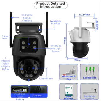 Kahe objektiiviga WiFi PTZ valvamiskaamera öise nägemisega, 6MP, sise- ja välistingimustes kasutamiseks