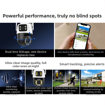 ICSEE Juhtmevaba öövaatluskamera kahekordse objektiiviga, 360° vaade, 1080TVL, 2,4 mm objektiiv