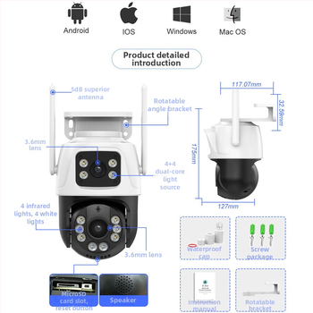ICSEE Juhtmevaba öövaatluskamera kahekordse objektiiviga, 360° vaade, 1080TVL, 2,4 mm objektiiv