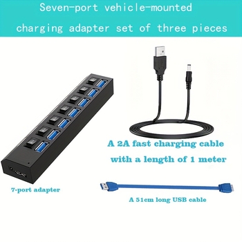 USB 3.0 7-port HUB lülitiga, väline toiteallikas, 5Gbps, 0.5 m kaabel