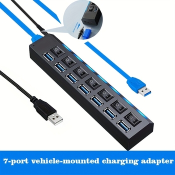 USB 3.0 7-port HUB lülitiga, väline toiteallikas, 5Gbps, 0.5 m kaabel