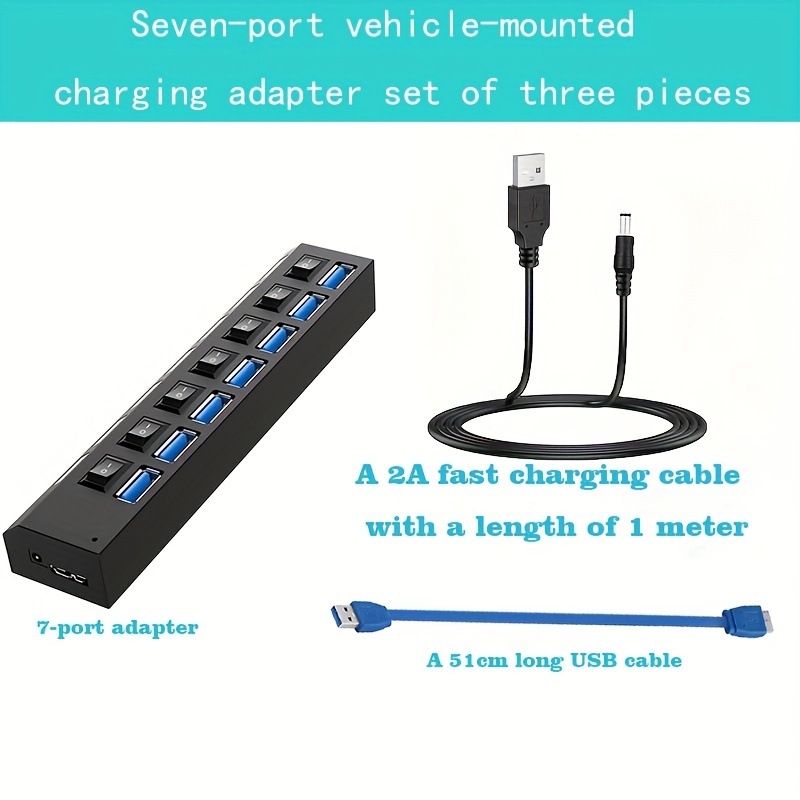 USB 3.0 7-port HUB lülitiga, väline toiteallikas, 5Gbps, 0.5 m kaabel