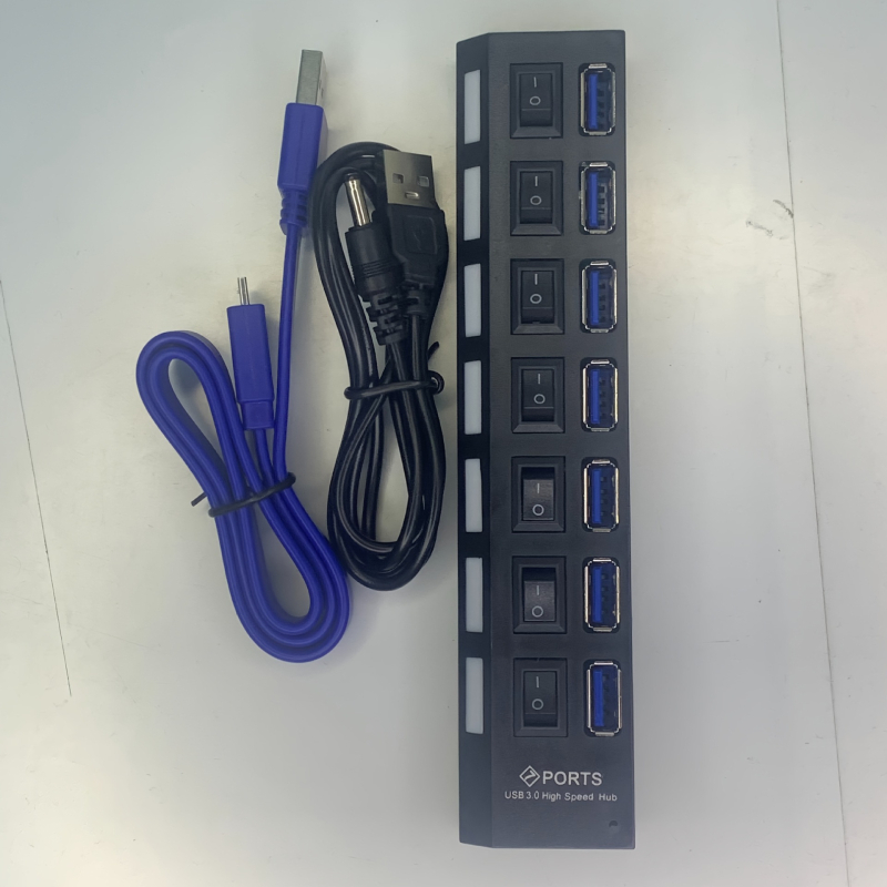 USB 3.0 7-port HUB lülitiga, väline toiteallikas, 5Gbps, 0.5 m kaabel