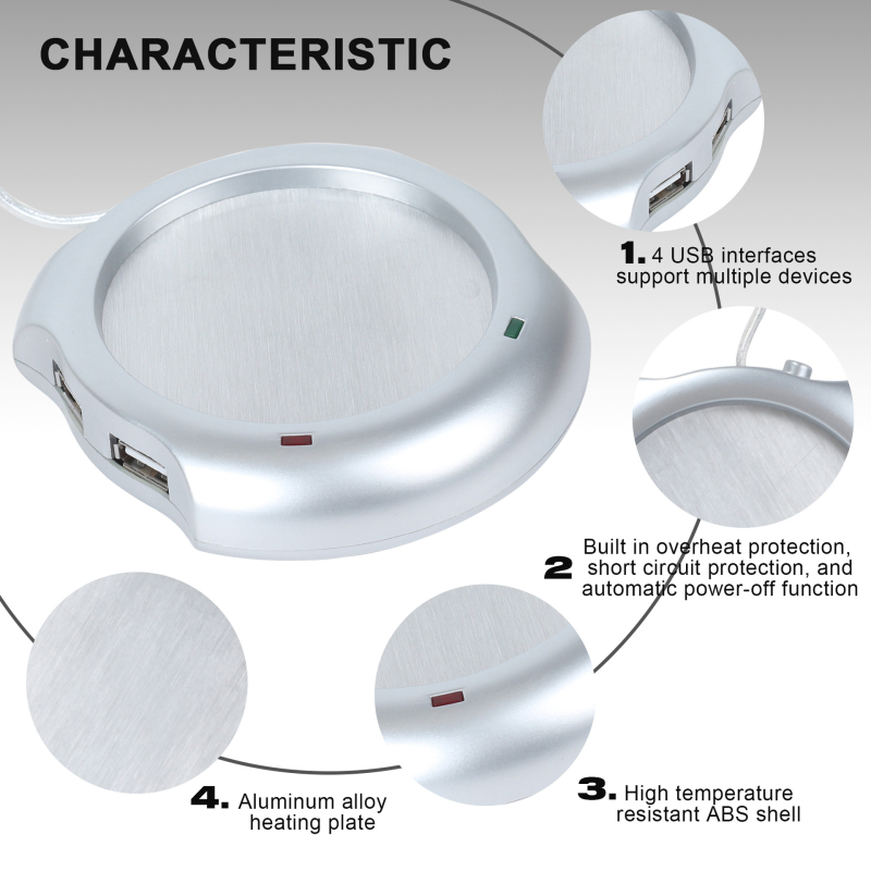 USB 3.0 nelja pordi jaotur, millel on integreeritud kruuside soojendi ja soojendusfunktsioon (toide USB kaudu)