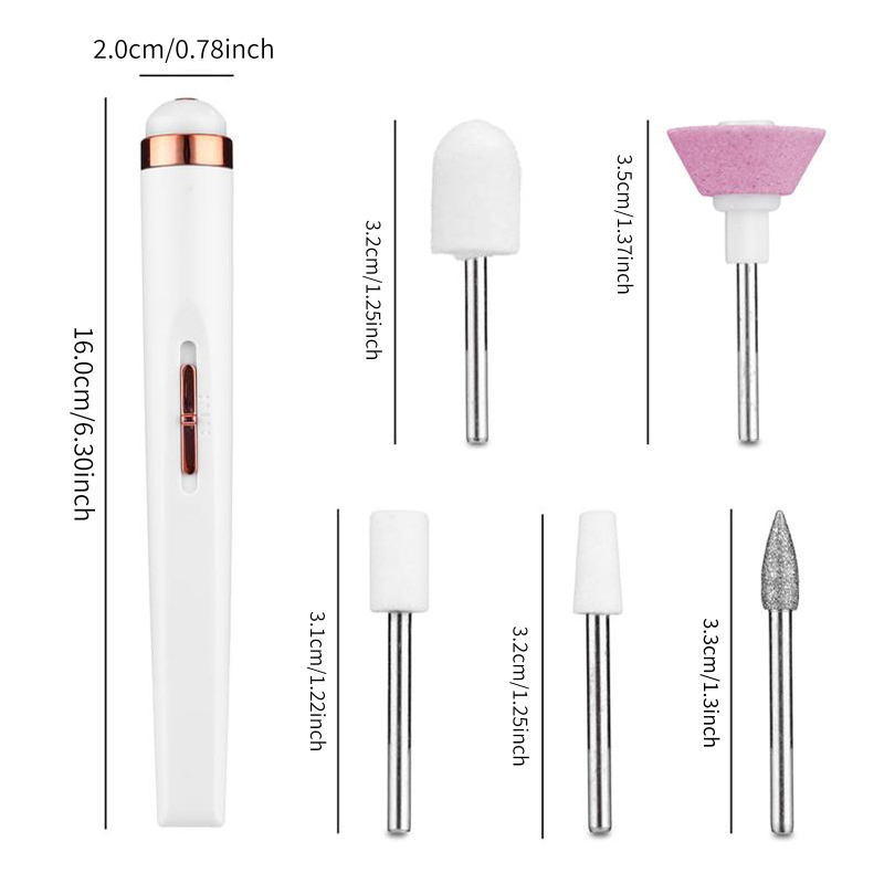 5-osaline elektriline küüneviilide komplekt teemantpeadega küünepinna siledustamiseks ja kutikula hoolduseks