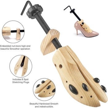 Puidust kahekülgne jalanõude venitusvahend tekstiiljalanõude jaoks