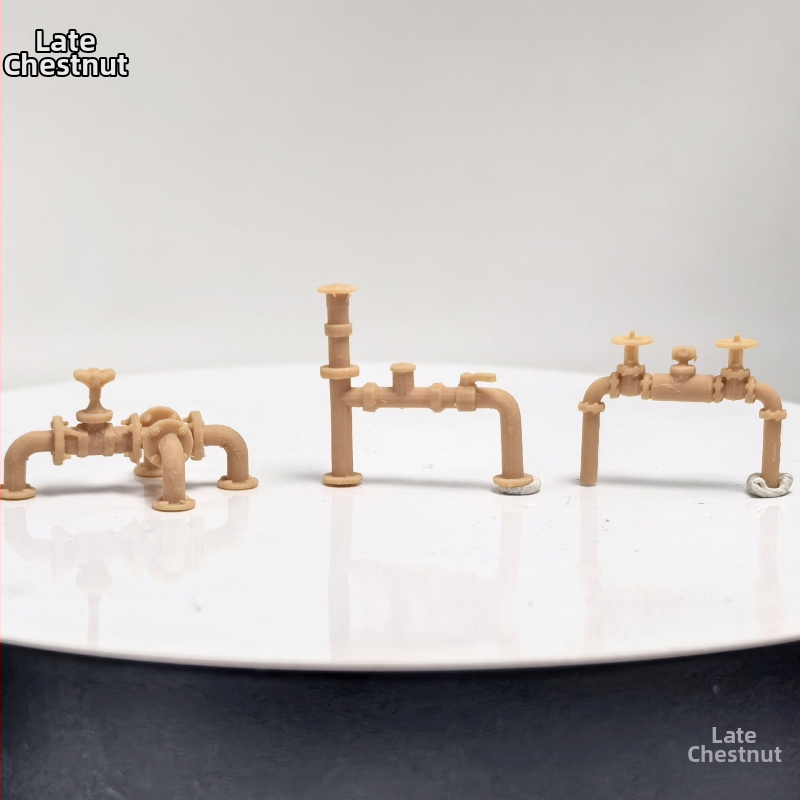 Skalas auto modeļa piederumi: caurules vārsts, rūpniecisks tērauda ūdensvads un ugunsdzēsības modelis