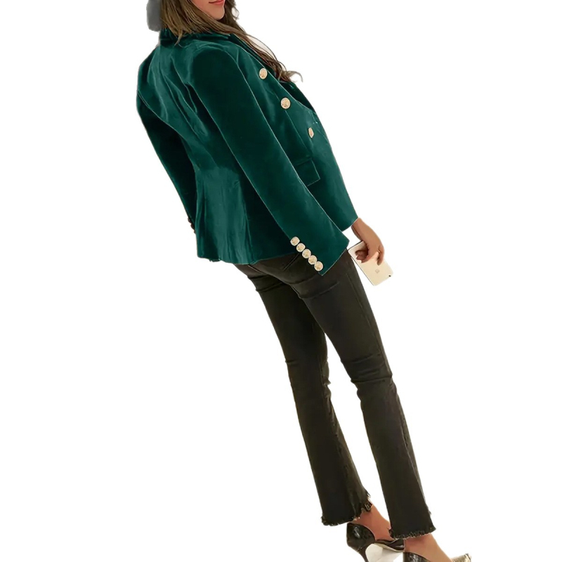 Slim-fit bleiser nööpidega detailidega, patchwork tikanditega, elegantne stiil, kostüümkrae – polüester 95%+, Talv 2025