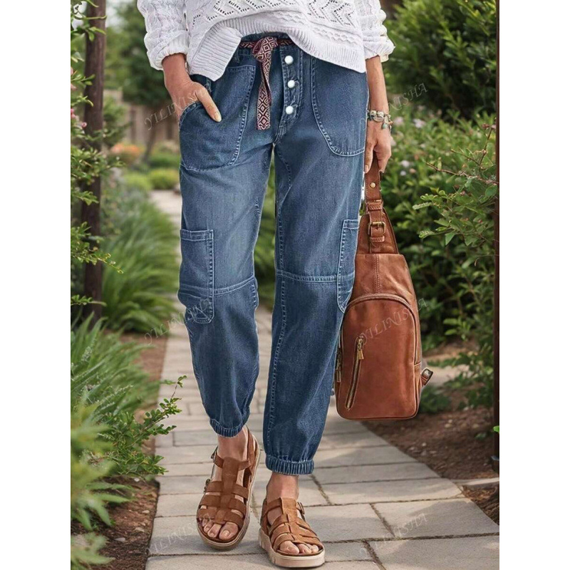 Naistepüksid eesnööp ja mitmekesiste taskutega, veidi kitsenev lõik ja sirged säärmed, fleece-vooder, polüesteri segu, vöökoht – vidukļa jostu