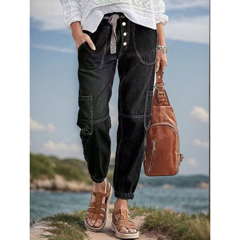 Naistepüksid eesnööp ja mitmekesiste taskutega, veidi kitsenev lõik ja sirged säärmed, fleece-vooder, polüesteri segu, vöökoht – vidukļa jostu