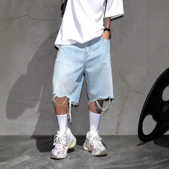 Meeste denim lühikesed püksid, puuvillane, Korea stiil, sirge lõige, mitte venivad