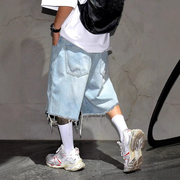 Meeste denim lühikesed püksid, puuvillane, Korea stiil, sirge lõige, mitte venivad