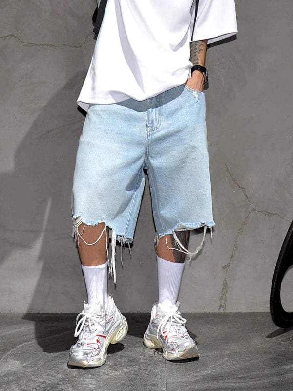 Meeste denim lühikesed püksid, puuvillane, Korea stiil, sirge lõige, mitte venivad