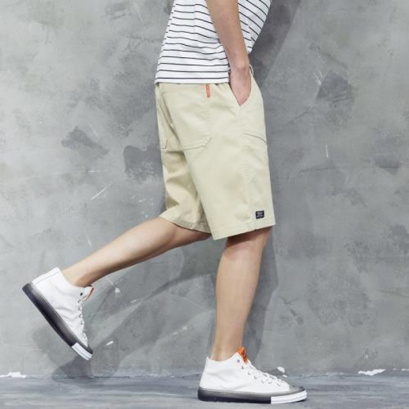 Meeste vabalt lõikega puuvillased spordishortsid, mikroelastsusega vöökoht, kahekordne vöörihm, suvi, plus-size