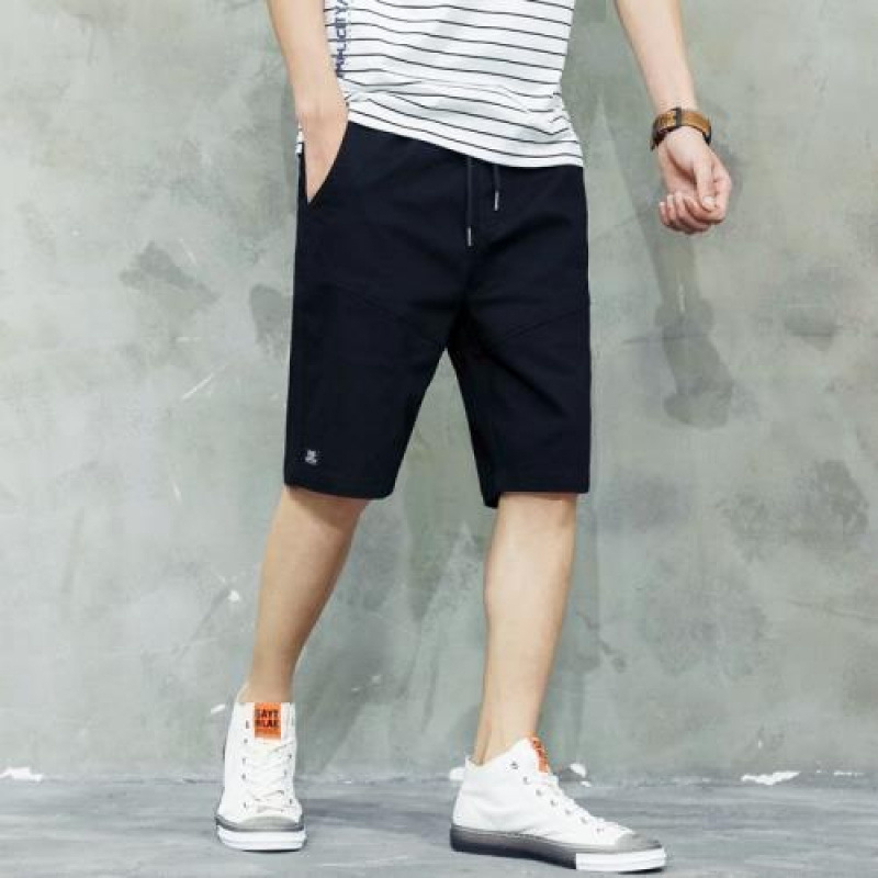 Meeste vabalt lõikega puuvillased spordishortsid, mikroelastsusega vöökoht, kahekordne vöörihm, suvi, plus-size