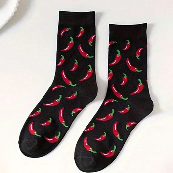 Chili print sokid toiduteemalise disainiga, hingav polüester BKD154, polüesteri sisaldus 80–90%, igaks hooajaks