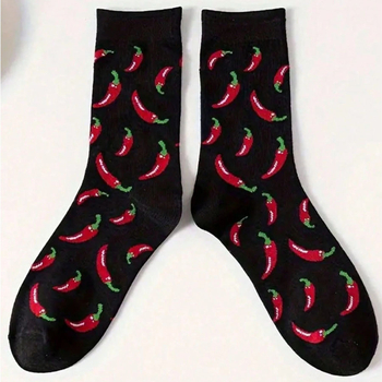 Chili print sokid toiduteemalise disainiga, hingav polüester BKD154, polüesteri sisaldus 80–90%, igaks hooajaks