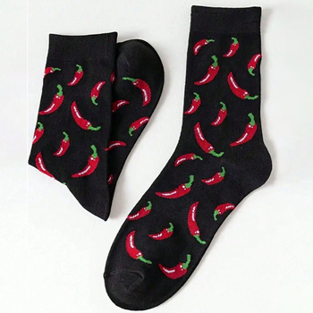 Chili print sokid toiduteemalise disainiga, hingav polüester BKD154, polüesteri sisaldus 80–90%, igaks hooajaks