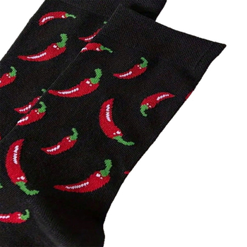 Chili print sokid toiduteemalise disainiga, hingav polüester BKD154, polüesteri sisaldus 80–90%, igaks hooajaks