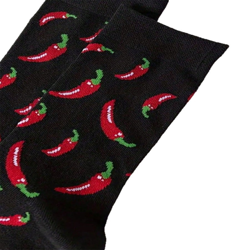 Chili print sokid toiduteemalise disainiga, hingav polüester BKD154, polüesteri sisaldus 80–90%, igaks hooajaks