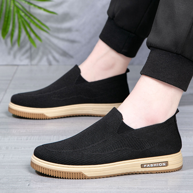 Meeste Fly-Knit igapäevased jalatsid, hingavad ülaosa, Slip-On, ümmargune varvas, madal pahkluu, plastikust talla