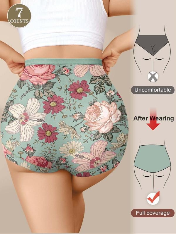 Naiste lillemustriga kõrge vöökohtuga puuvillased aluspüksid, korrapärase lõikega, suvine 2025 lansseerimine