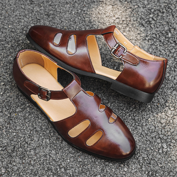 Meeste hingavad sandaalid PU ülaosaga, kummist talla, klambriline sulgemine, äriline Baotou stiil