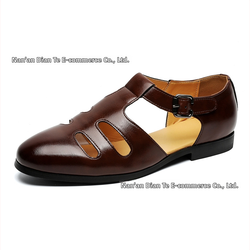 Meeste hingavad sandaalid PU ülaosaga, kummist talla, klambriline sulgemine, äriline Baotou stiil