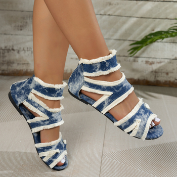 Rooma sandaalid tekstiili ülaosaga, kummist tallaga, ümmarguse varbaga, ees sõlmedega