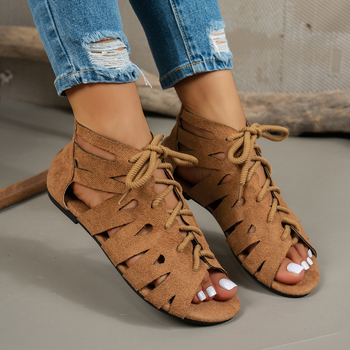 Rooma sandaalid tekstiili ülaosaga, kummist tallaga, ümmarguse varbaga, ees sõlmedega