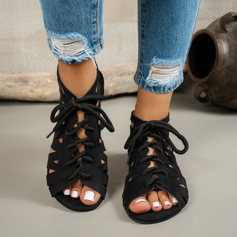 Rooma sandaalid tekstiili ülaosaga, kummist tallaga, ümmarguse varbaga, ees sõlmedega