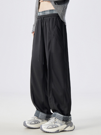 Igapäevased sportlikud püksid võrgumustriga, patchwork disain, nööriga vöö, vaba lõige, sirge jalg